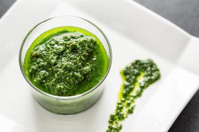a plate with pesto