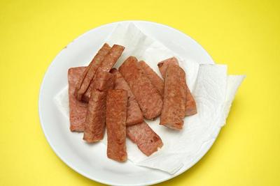 a big plate of cooked spam