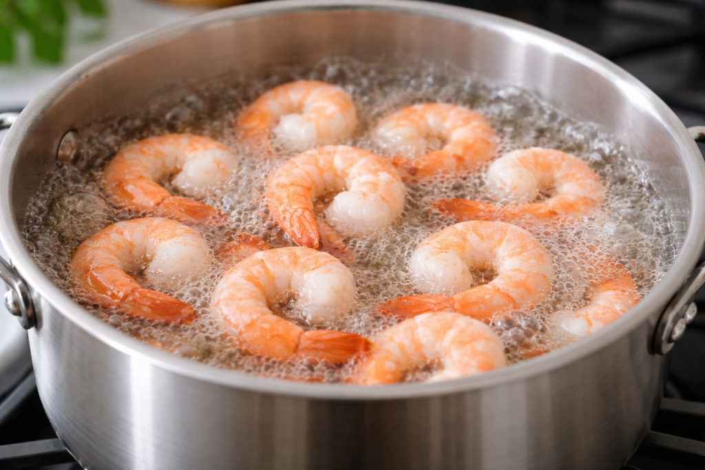 Boiling shrimp for dogs—cooked without seasoning, oil, or harmful ingredients