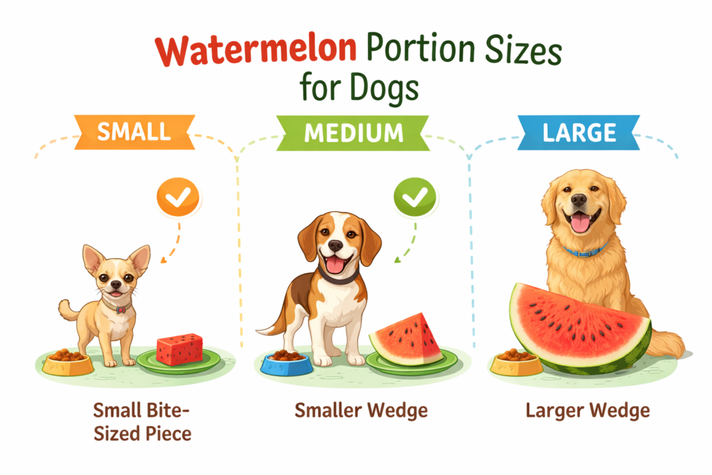 Watermelon portion sizes for small, medium, and large dogs to ensure safe feeding