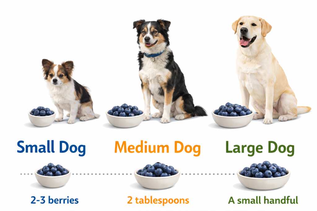 Serving size of blueberries for small medium and large dogs