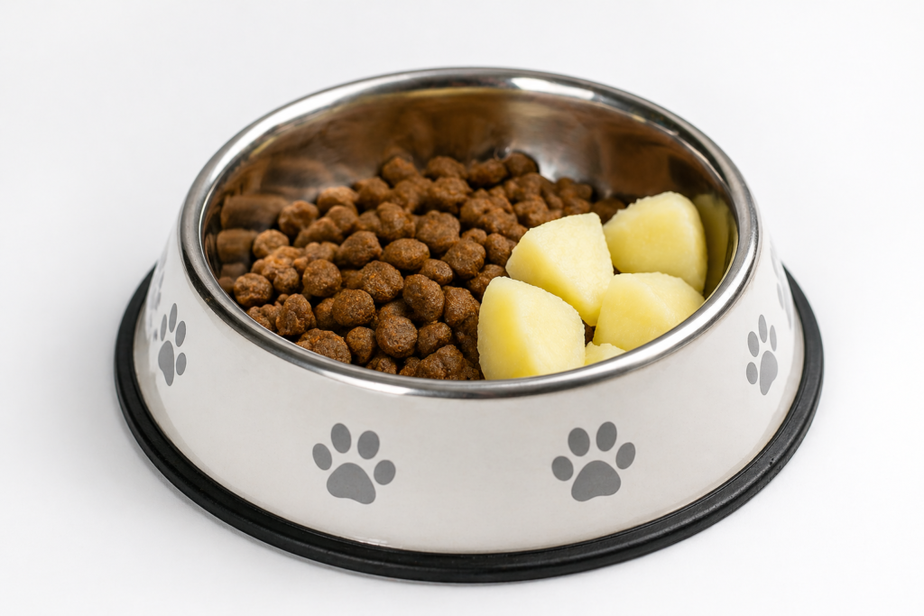 Plain boiled potatoes for dogs served in small pieces