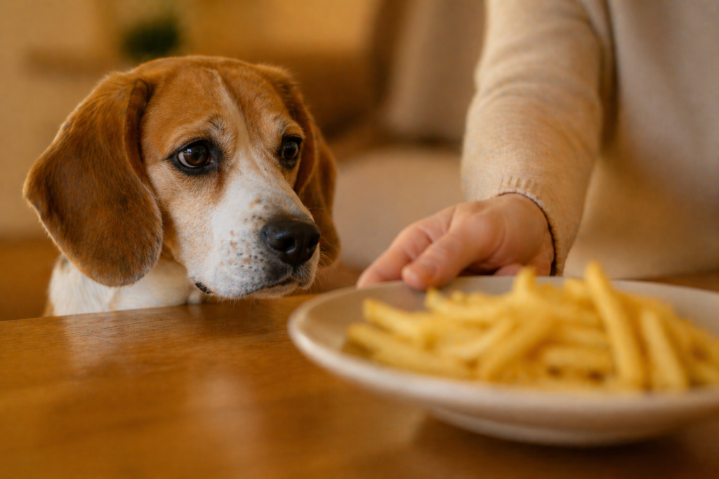 Dogs should not eat French fries because of salt and oil
