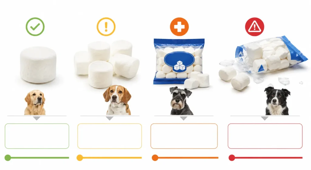 Risk levels for different types of marshmallow ingestion in dogs