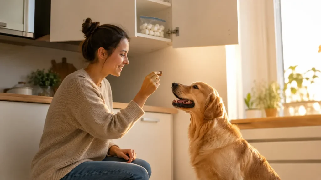 Dog receiving a suitable treat instead of marshmallows