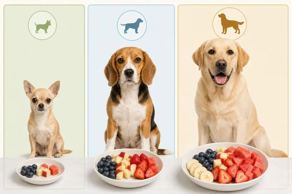 Dog fruit serving sizes based on breed size