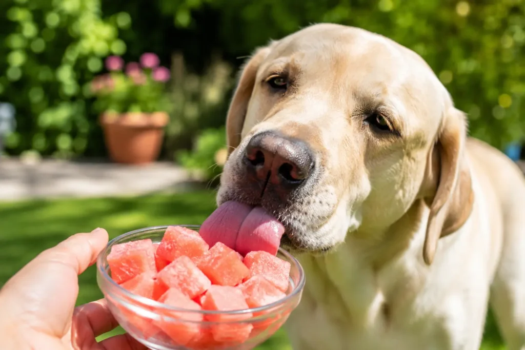 Dog enjoying frozen watermelon summer treat