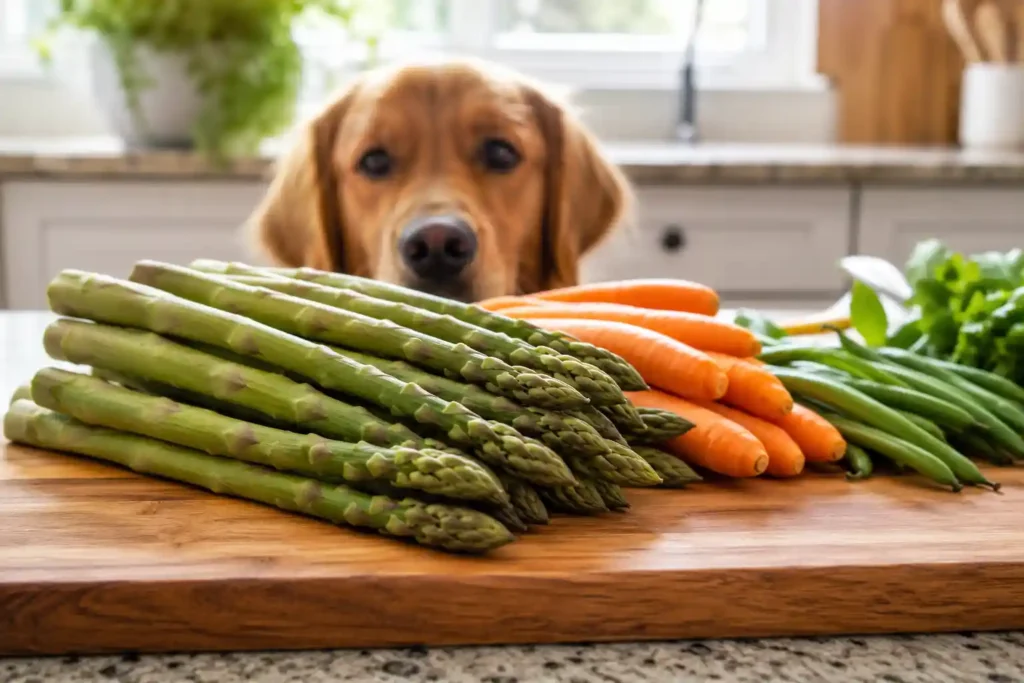 Fresh asparagus with other healthy vegetables for dogs
