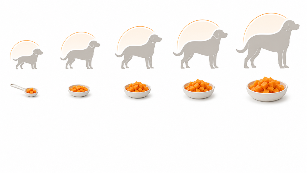General sweet potato portion guide based on dog size