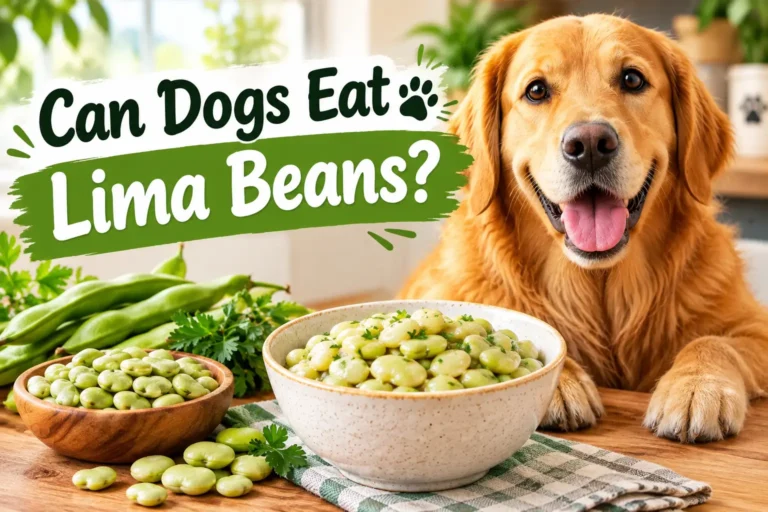 Golden retriever with a bowl of cooked lima beans